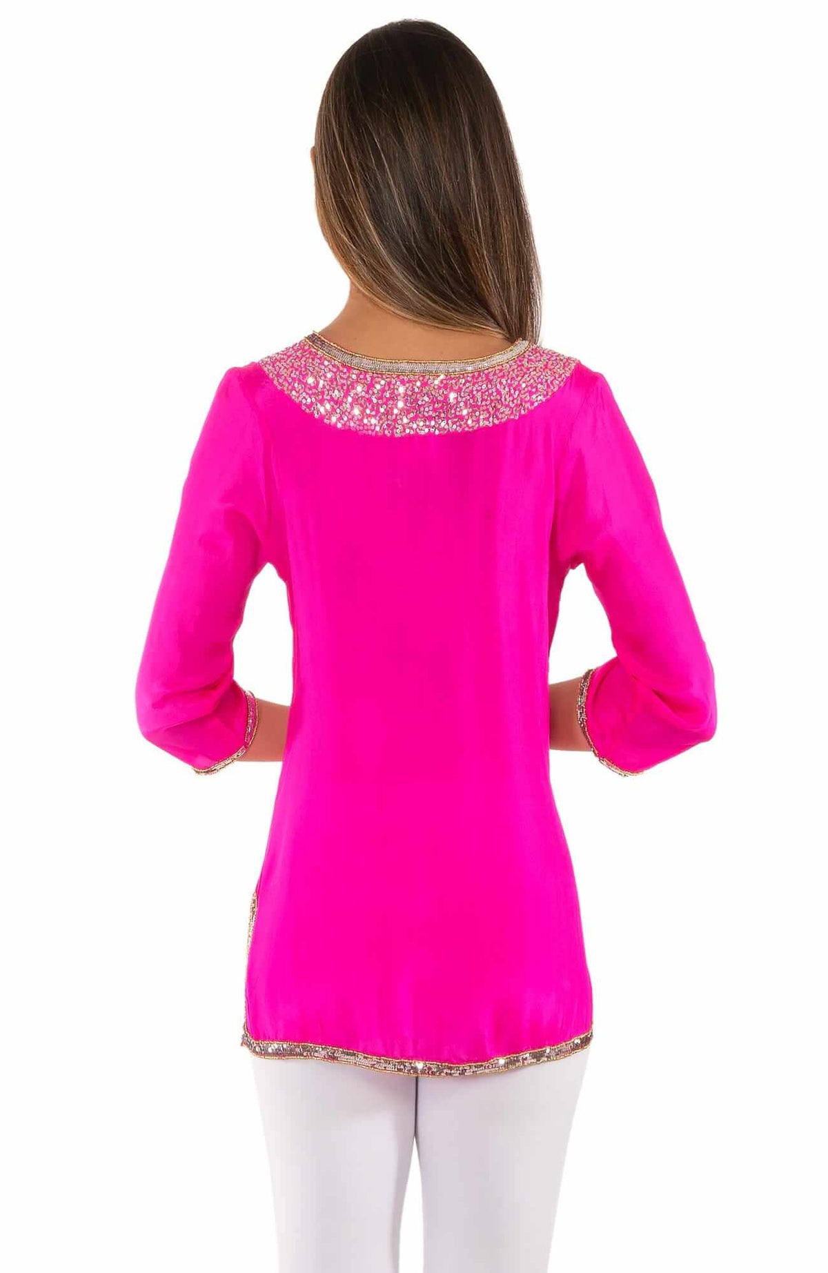 Silk Beaded Tunic - Starry Night Pink