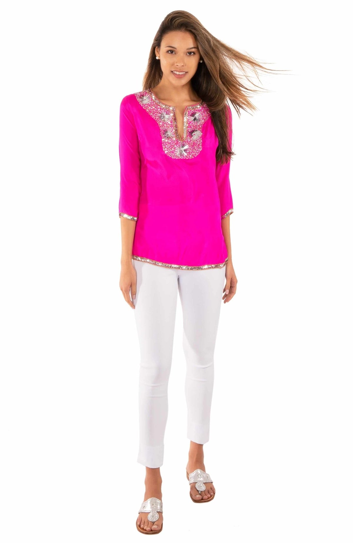 Silk Beaded Tunic - Starry Night Pink