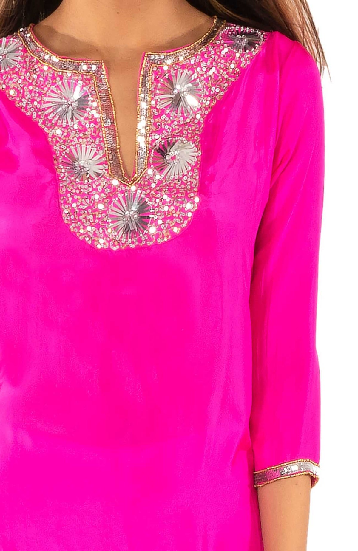 Silk Beaded Tunic - Starry Night Pink