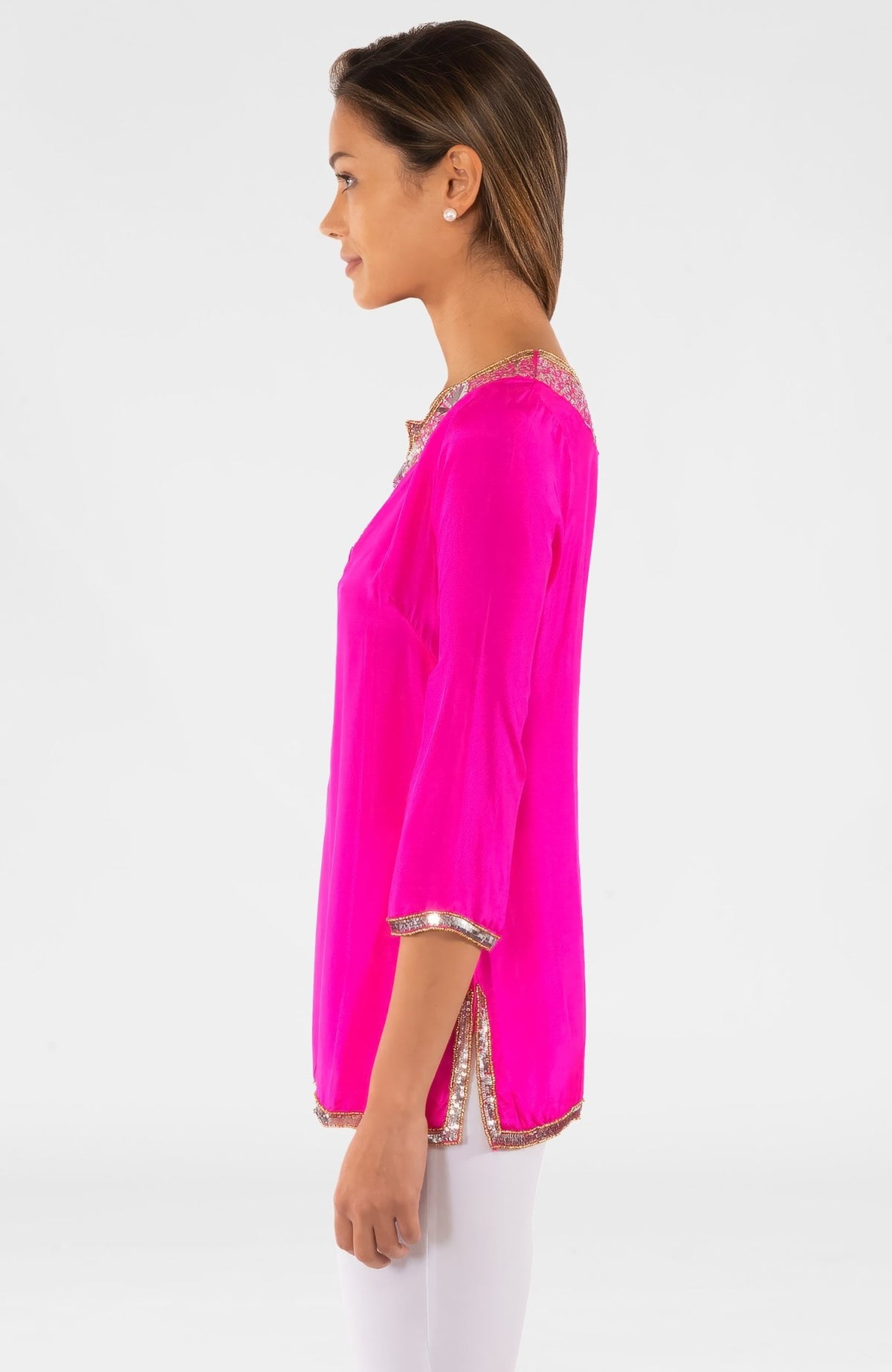 Silk Beaded Tunic - Starry Night - Final Sale Pink