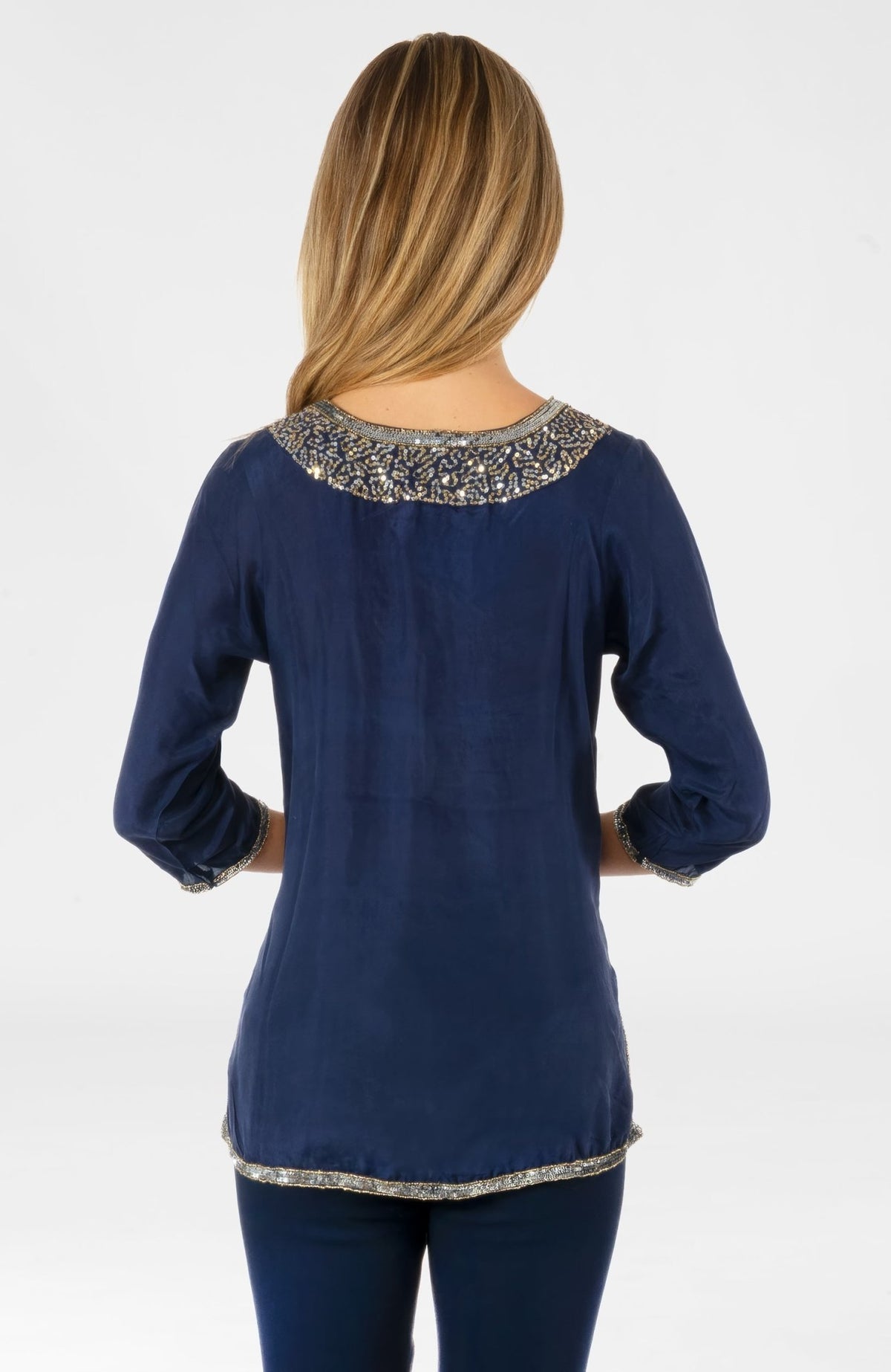 Silk Beaded Tunic - Starry Night - Final Sale Navy Silver