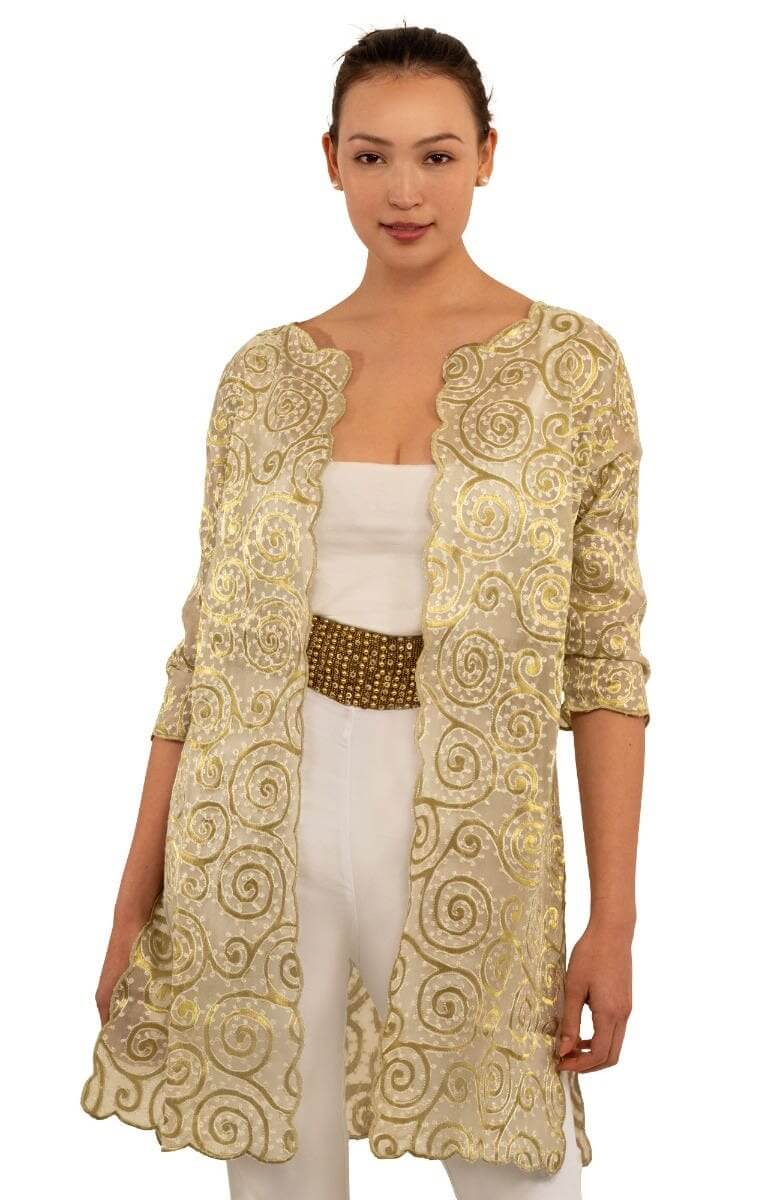 Silk Embroidered Duster Gold