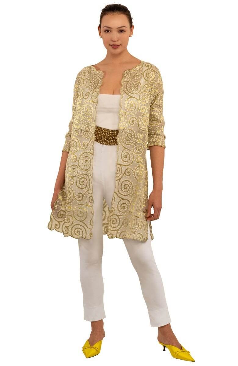 Silk Embroidered Duster Gold