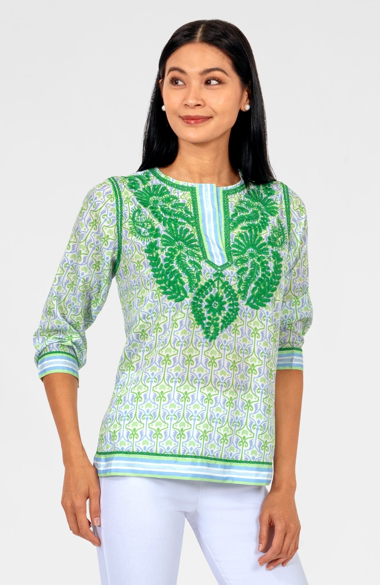 Silk Embroidered Tunic - Smell The Roses Kelly Peri