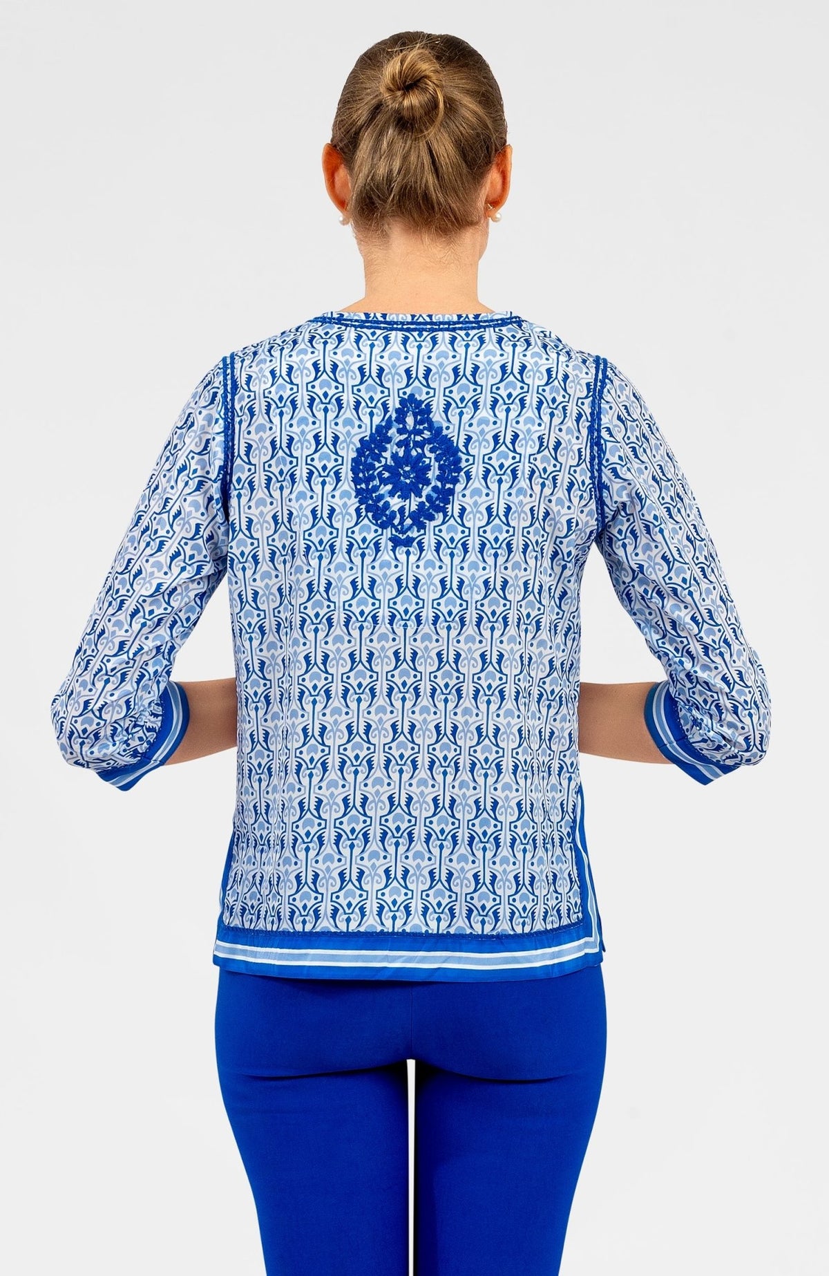 Silk Embroidered Tunic - Smell The Roses Blues