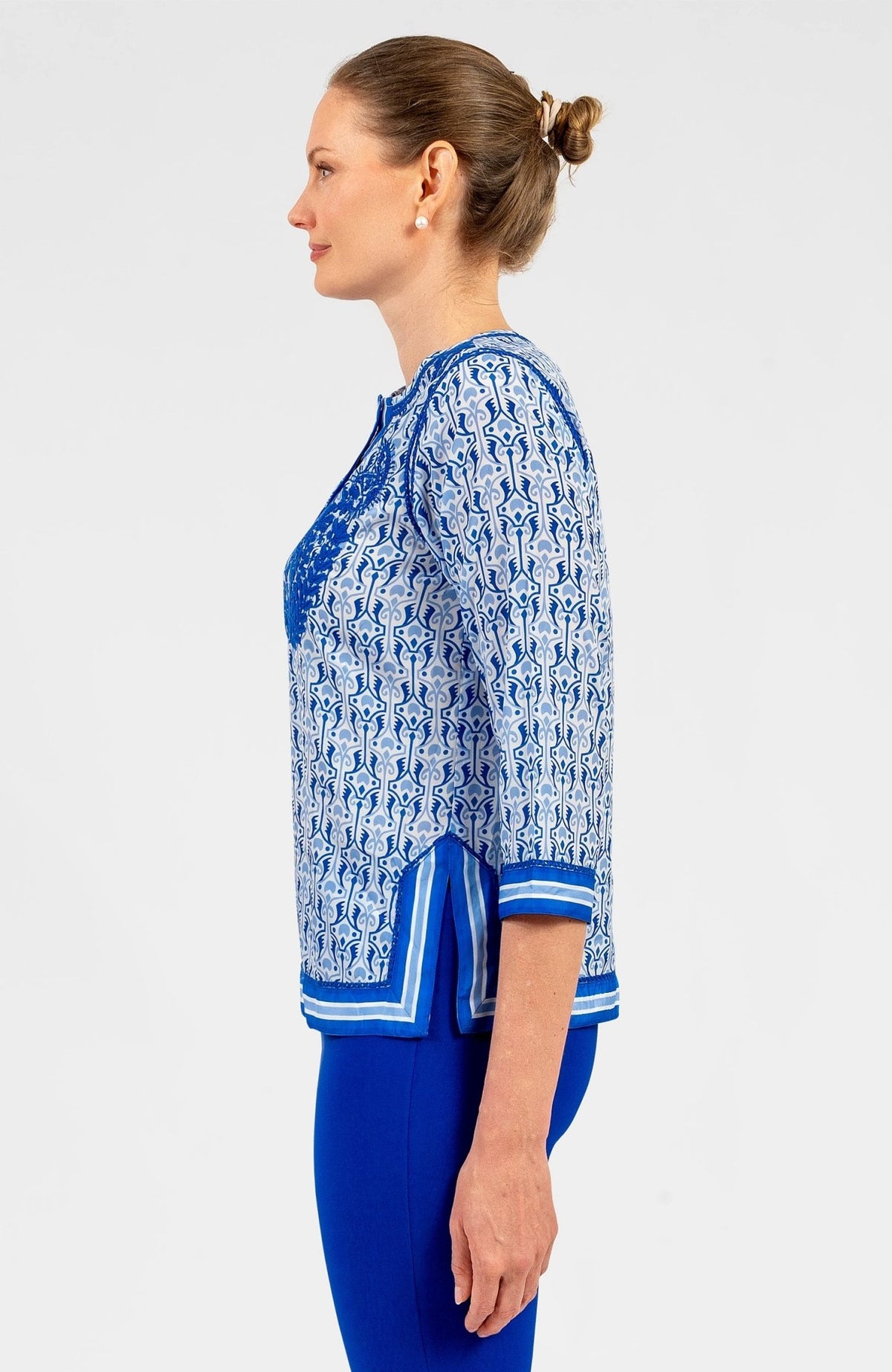 Silk Embroidered Tunic - Smell The Roses Blues
