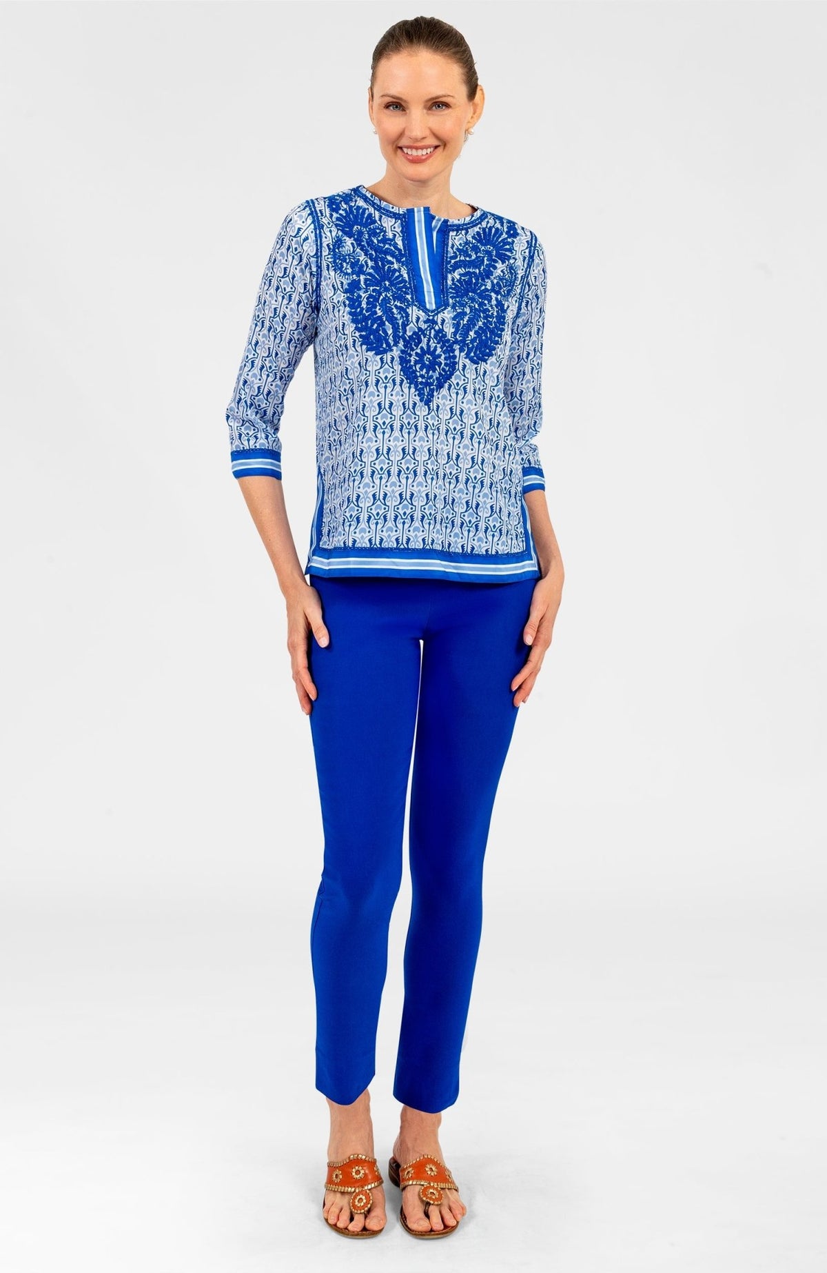 Silk Embroidered Tunic - Smell The Roses Blues