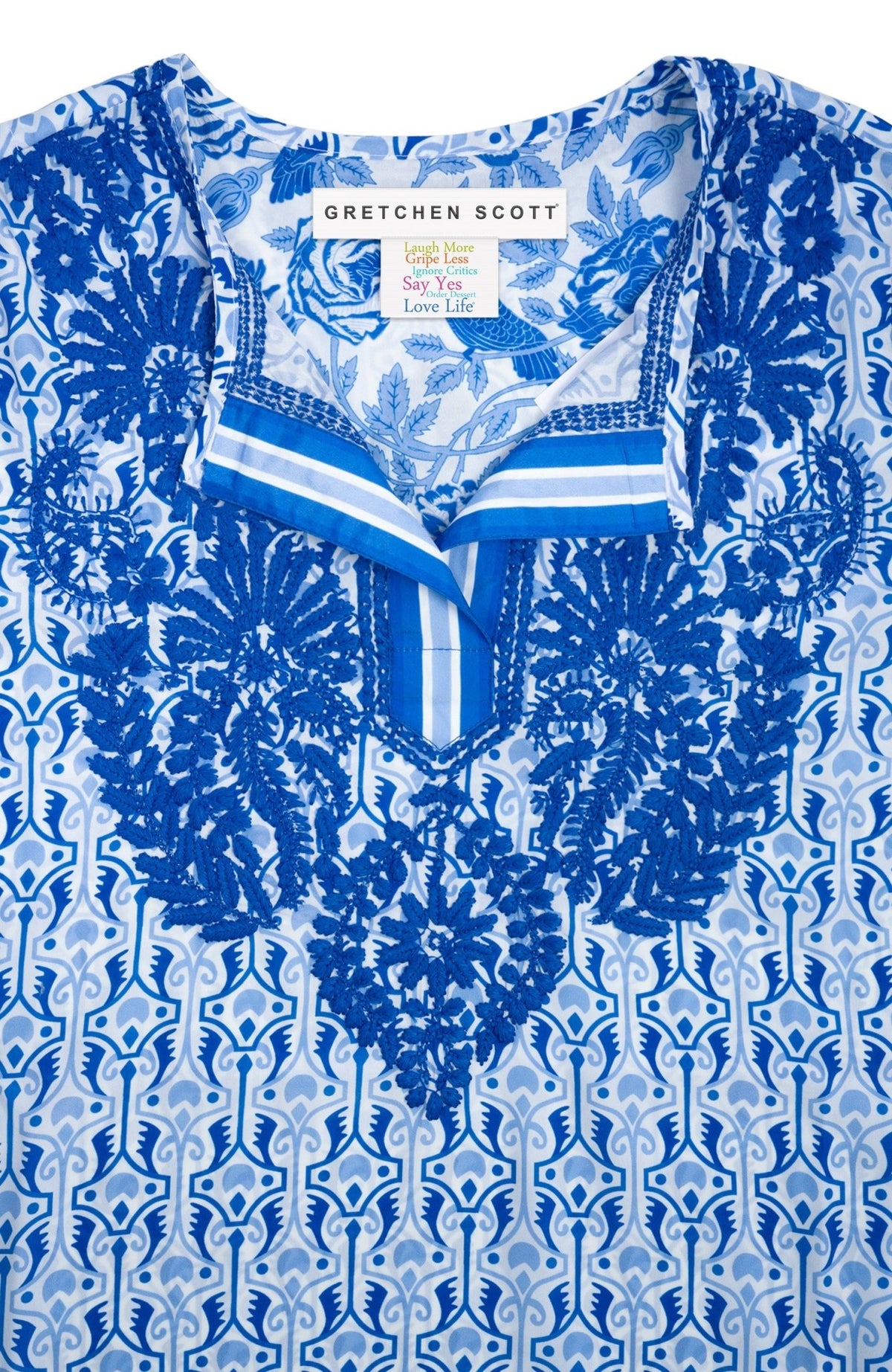 Silk Embroidered Tunic - Smell The Roses Blues