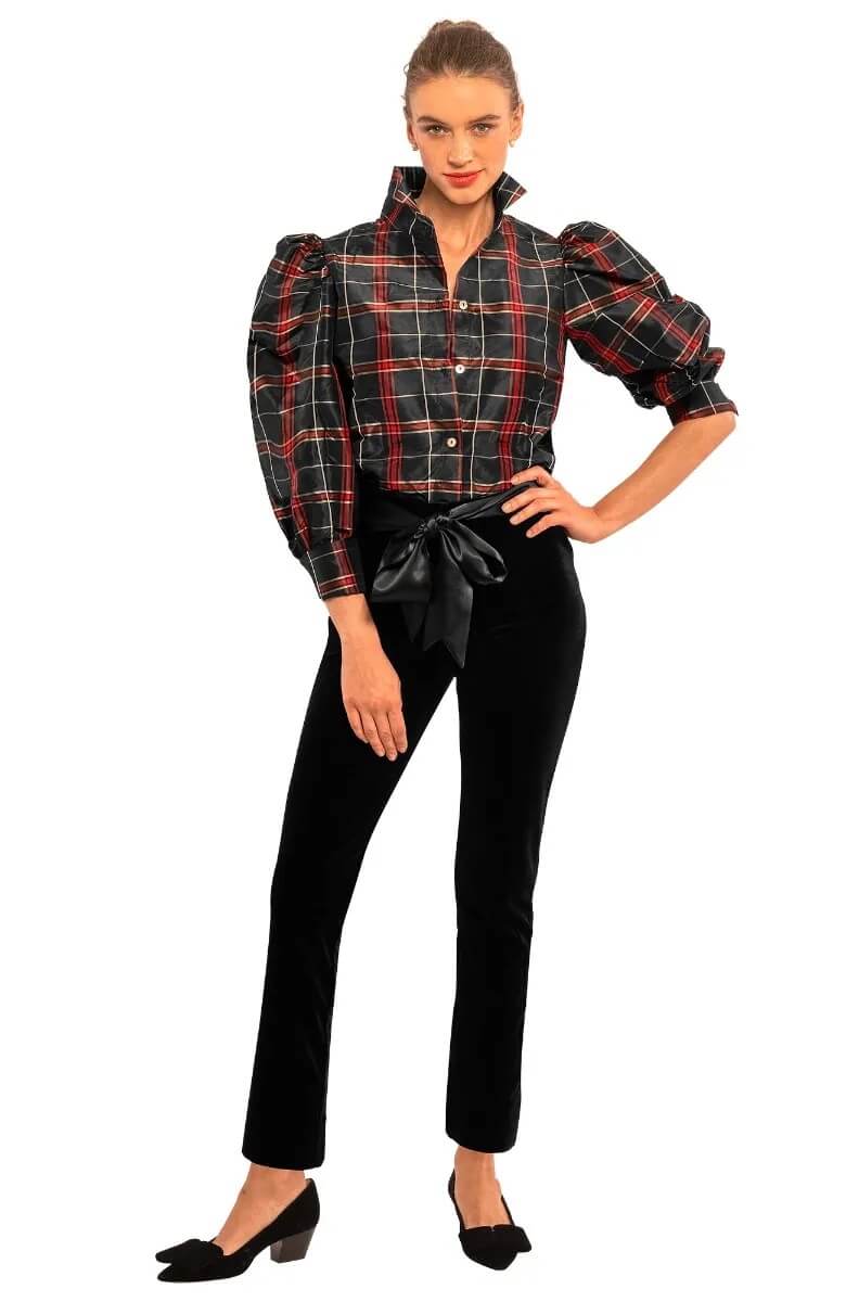 Silk Juliette Blouse - Plaid Black