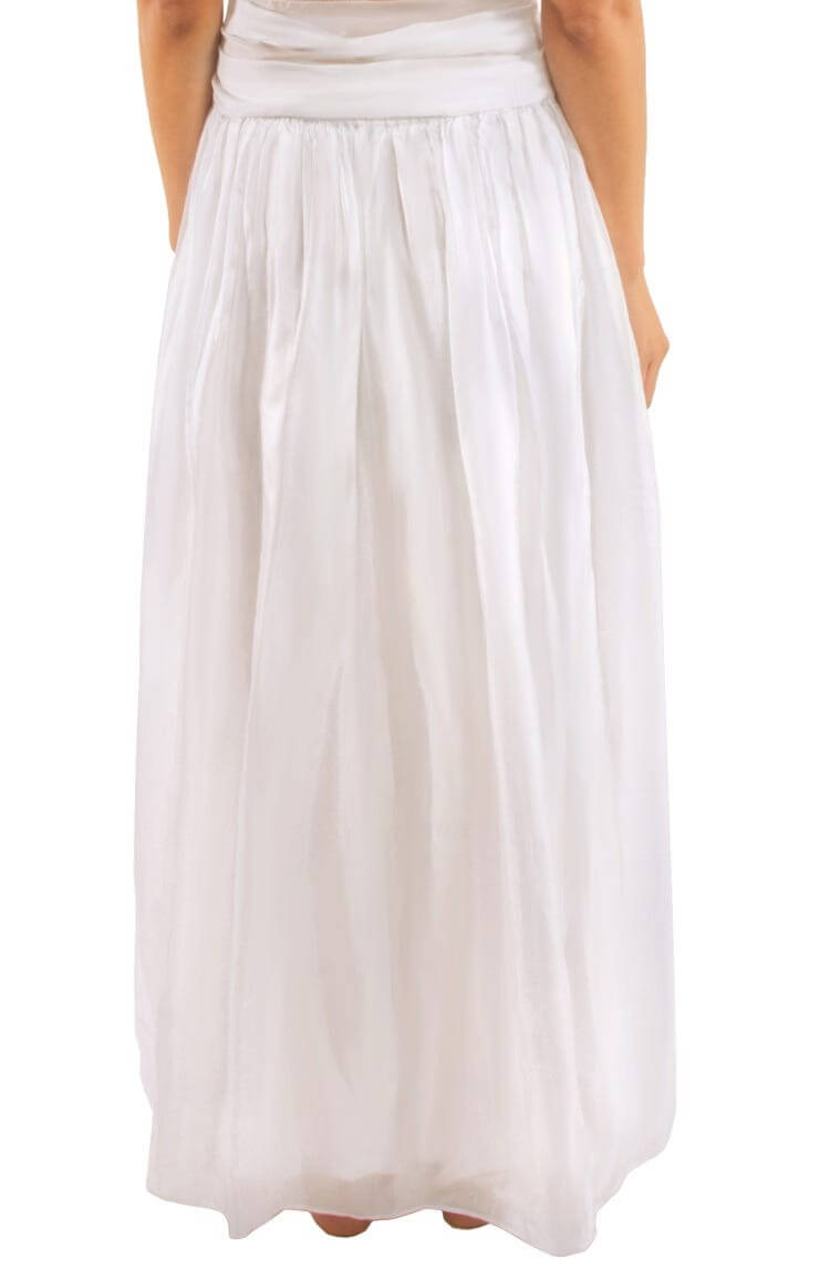 Silk Long Skirt with Sash White