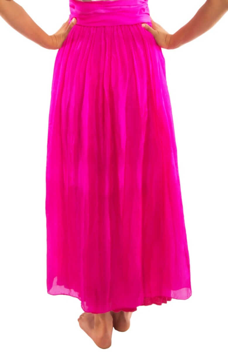Silk Long Skirt with Sash Hot Pink