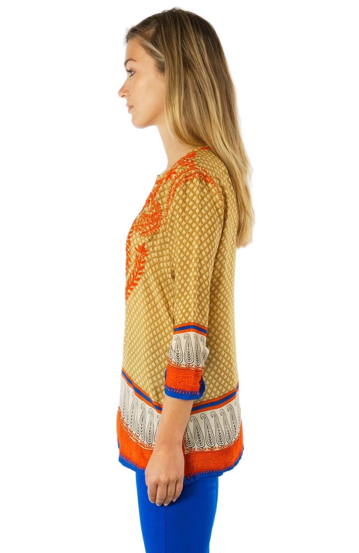 Silk Hand Embroidered Tunic - Final Sale Caramel Kick