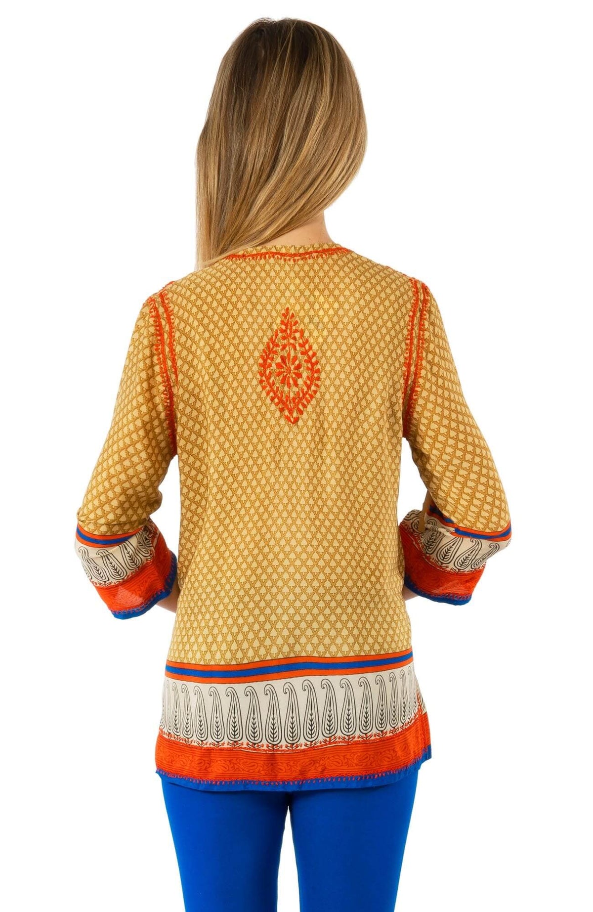 Silk Hand Embroidered Tunic - Final Sale Caramel Kick