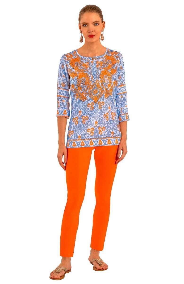 Silky Hand Embroidered Tunic - East India - Final Sale Periwink Orange