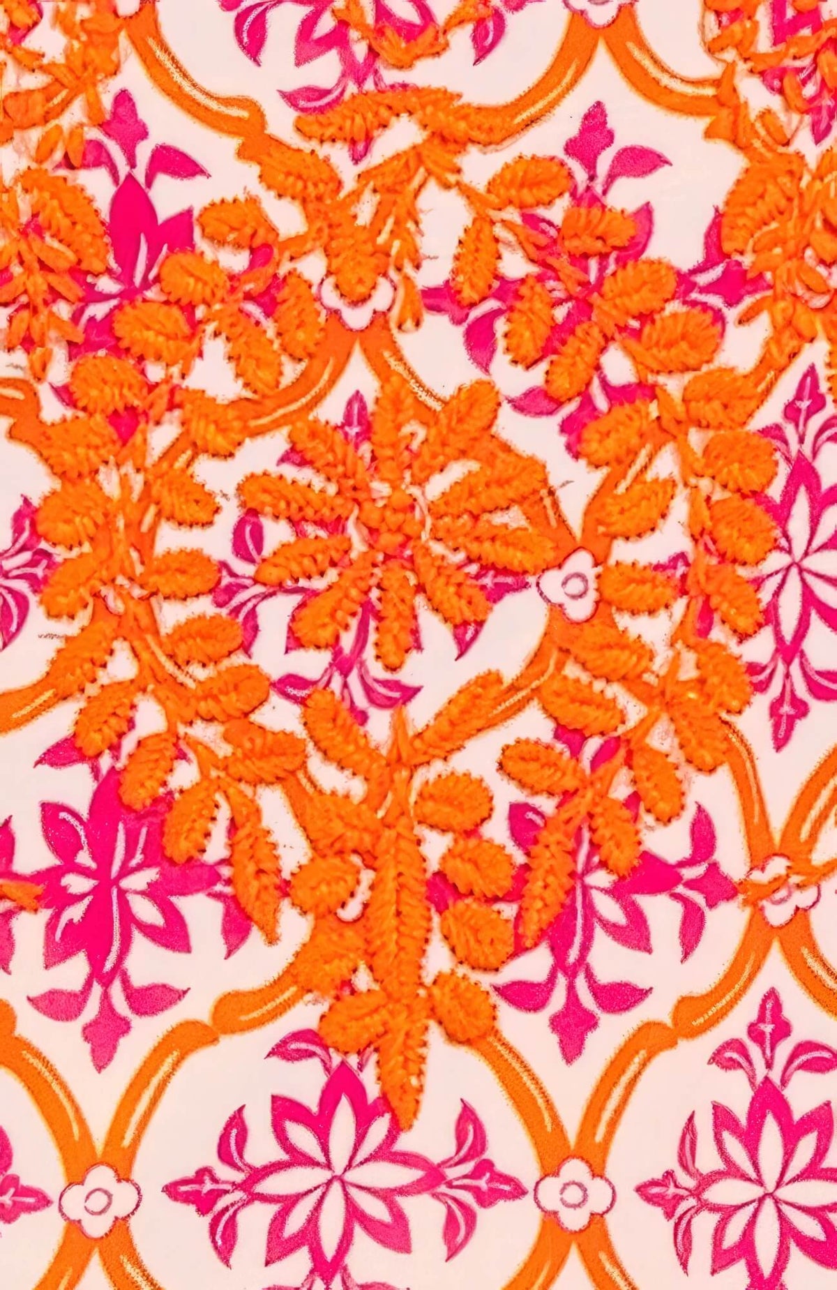 Silky Hand Embroidered Tunic - East India - Final Sale Pink Orange