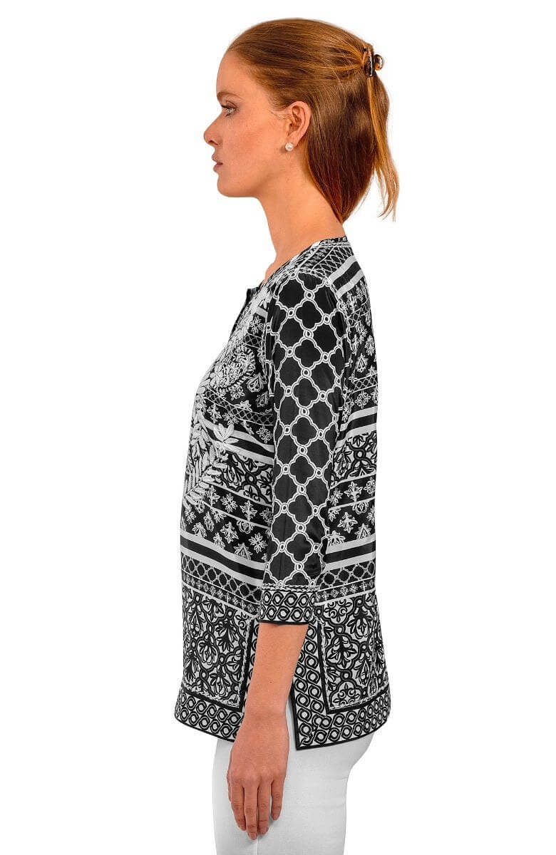 Silky Hand Embroidered Tunic - Wall of Secrets Black White