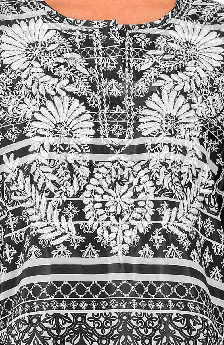Silky Hand Embroidered Tunic - Wall of Secrets Black White