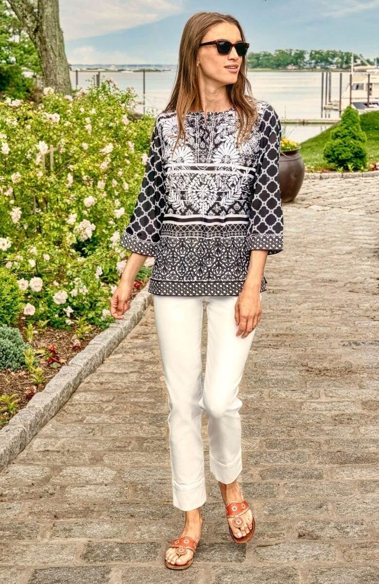 Silky Hand Embroidered Tunic - Wall of Secrets Black White