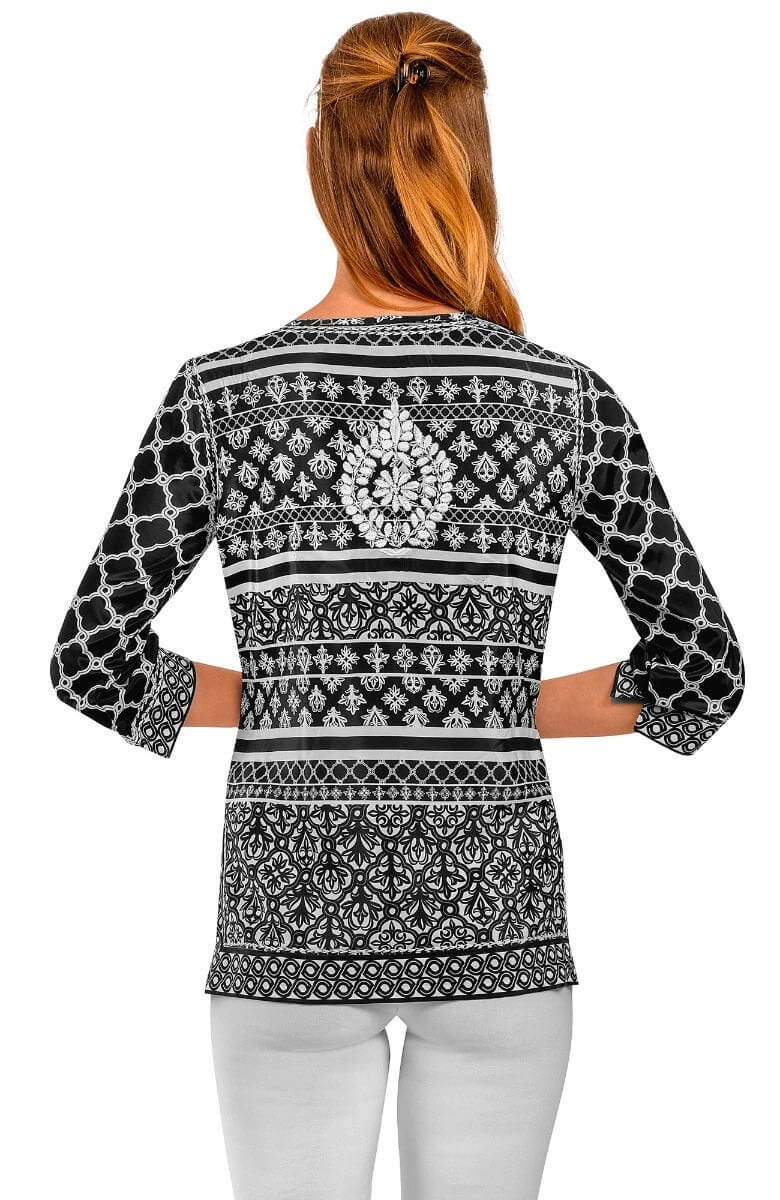 Silky Hand Embroidered Tunic - Wall of Secrets Black White