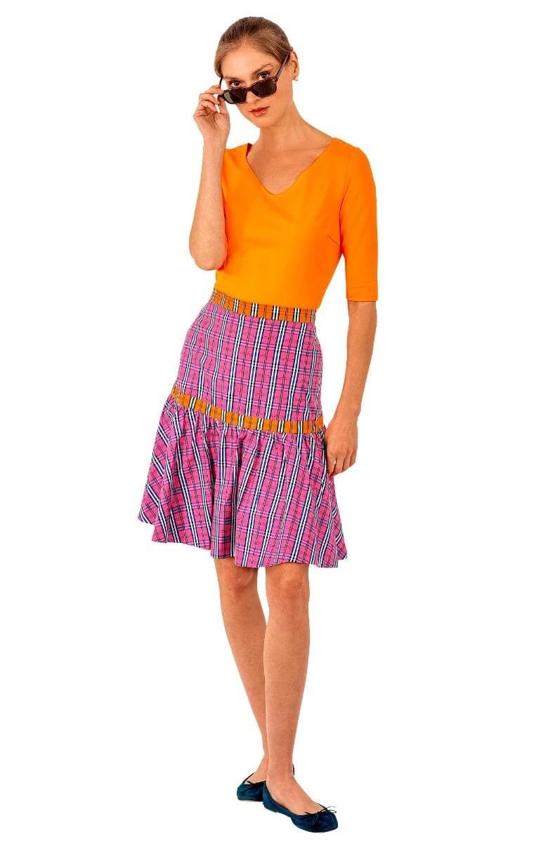 Stefania Skirt - Sunshine Plaid - Final Sale Pink