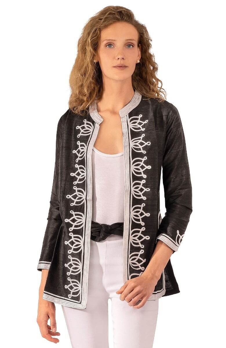 Silk Dupioni Moroccan Jacket Black