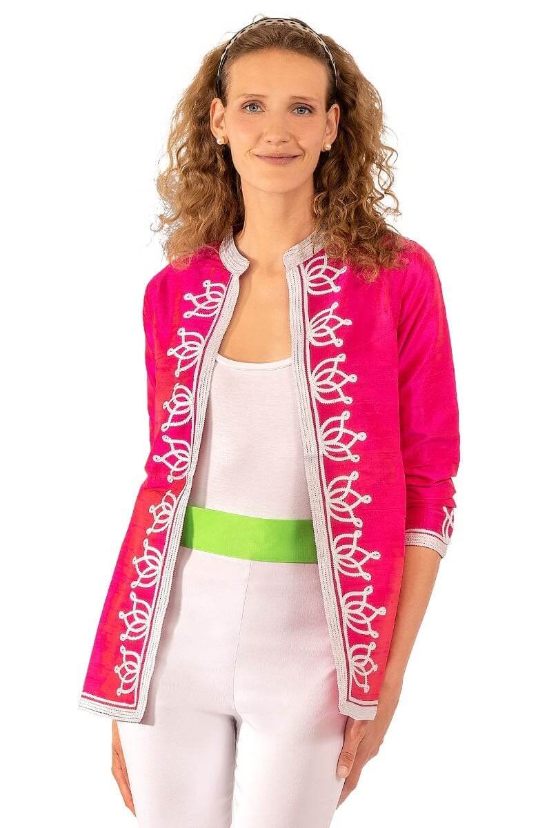 Silk Dupioni Moroccan Jacket Fuchsia