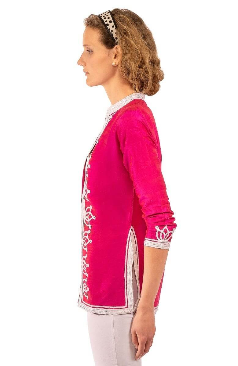 Silk Dupioni Moroccan Jacket Fuchsia