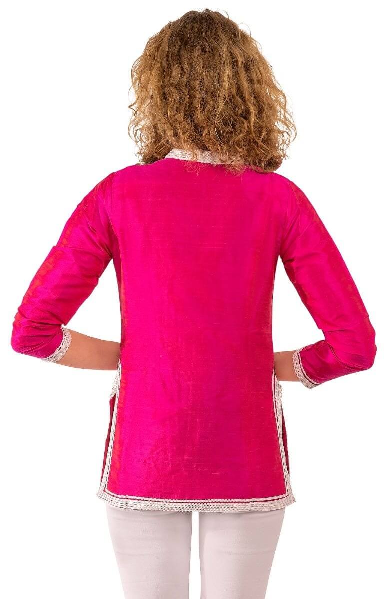 Silk Dupioni Moroccan Jacket Fuchsia