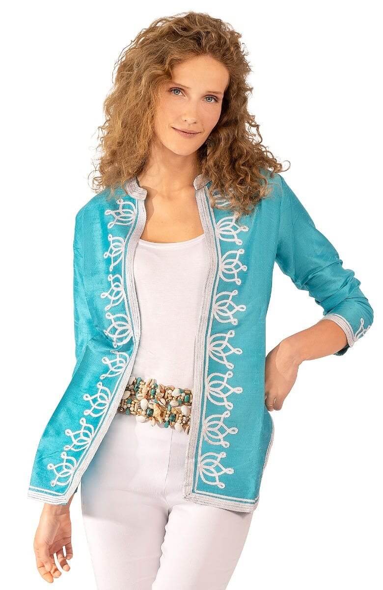 Silk Dupioni Moroccan Jacket Turq