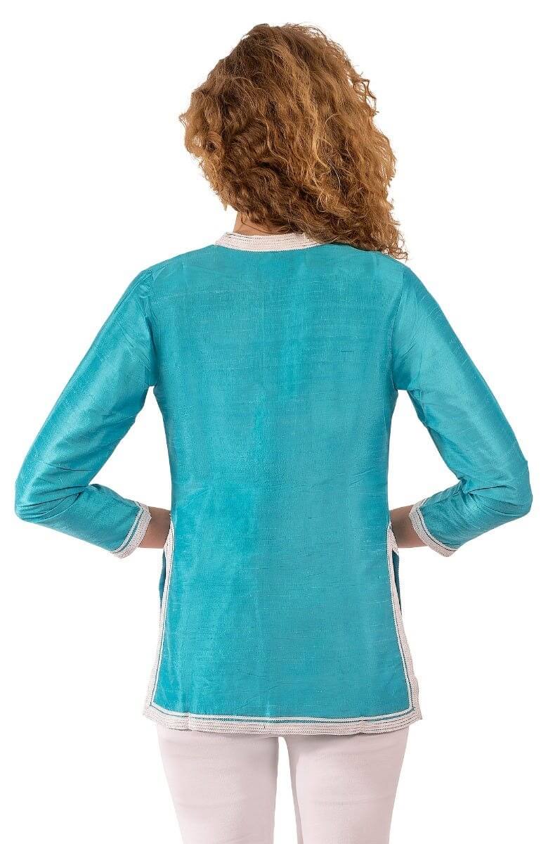 Silk Dupioni Moroccan Jacket Turq