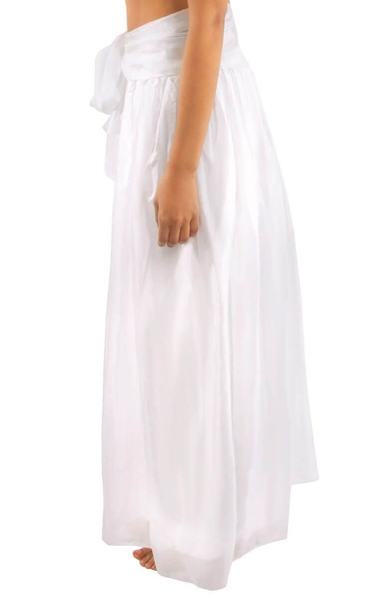 Silk Long Skirt with Sash White