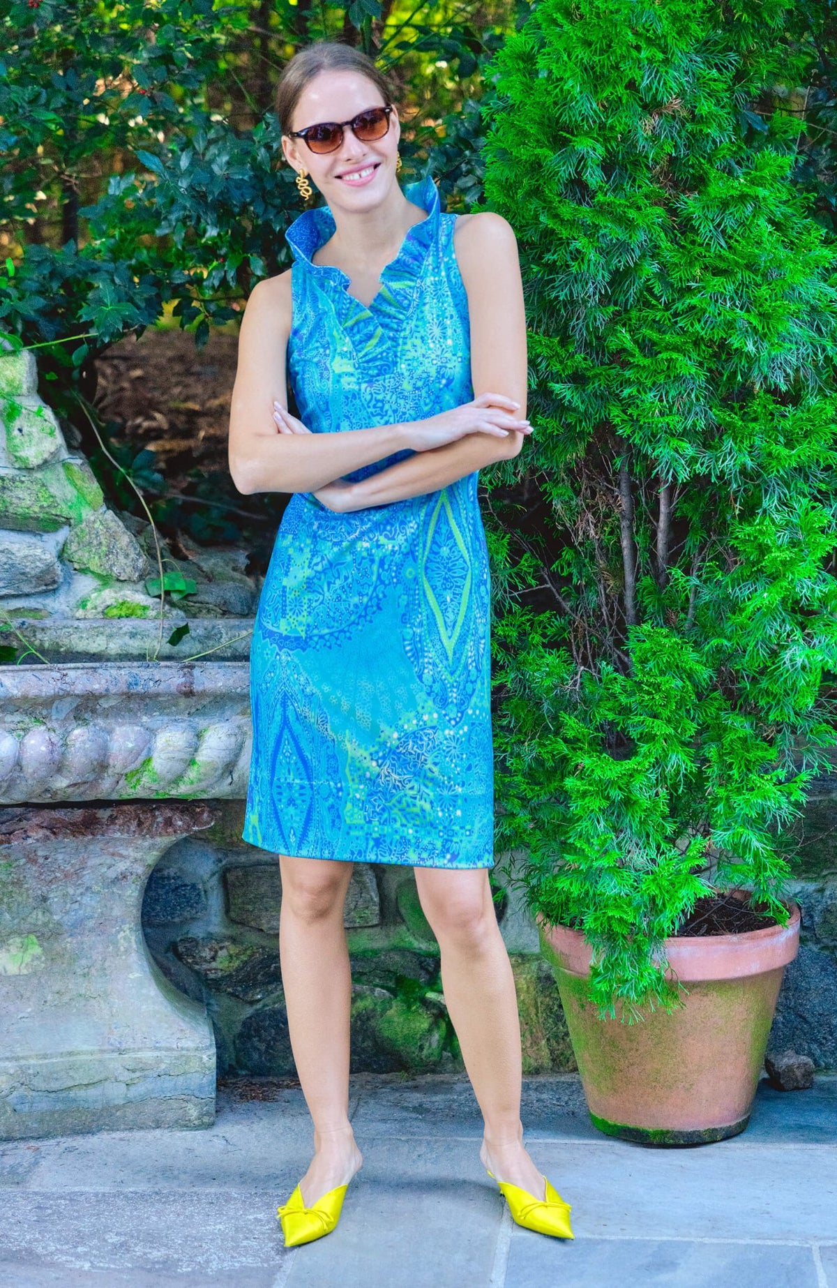 Sleeveless Ruffneck Dress - Grand Bazaar Turquoise