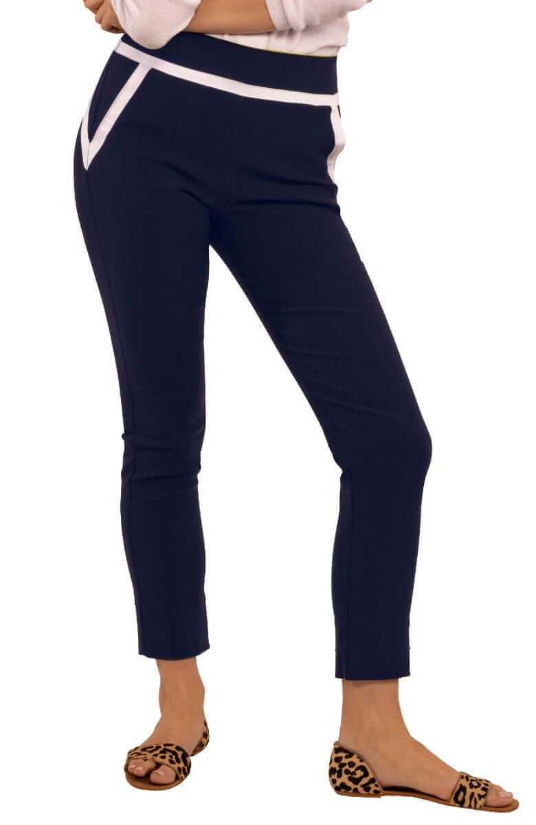 Slick Slax Gripeless Pull On Pants - Final Sale Navy White