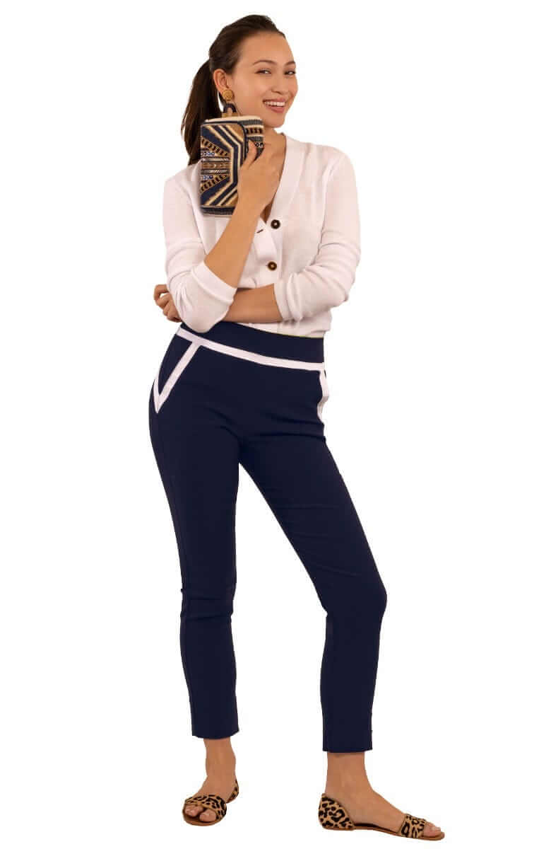 Slick Slax Gripeless Pull On Pants - Final Sale Navy White