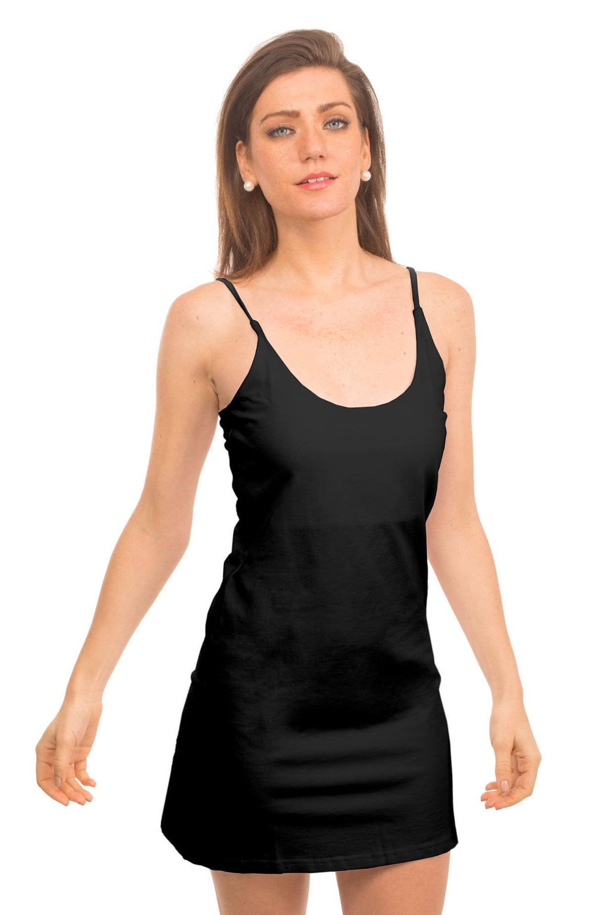 Cotton Spandex Long Cami Slip Black