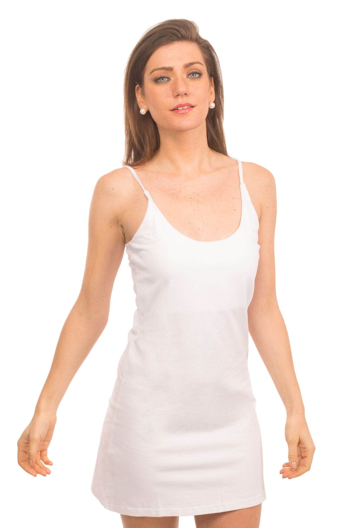 Cotton Spandex Long Cami Slip White