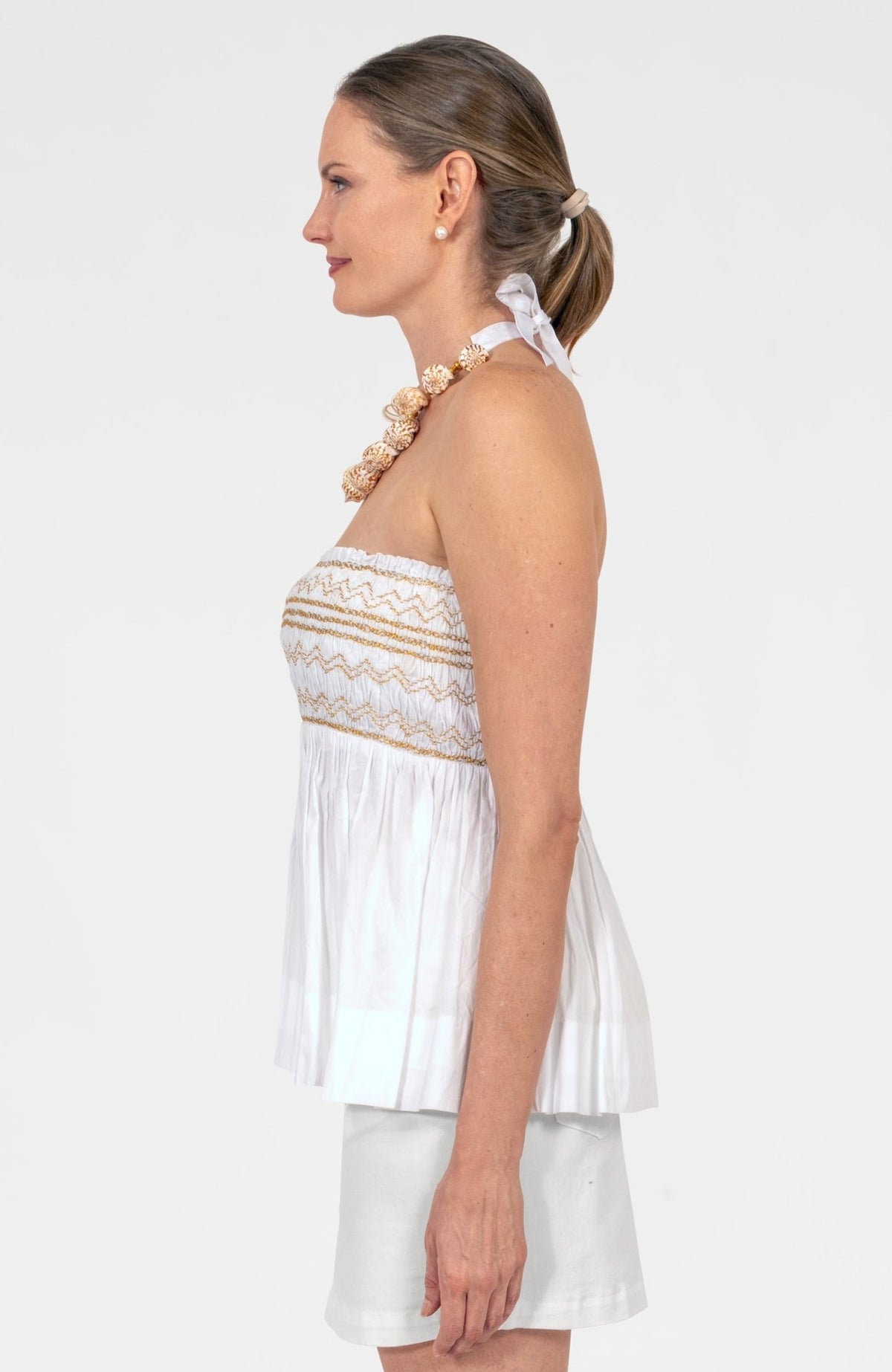 Smocked Mini Skirt/Top - Solid White Gold