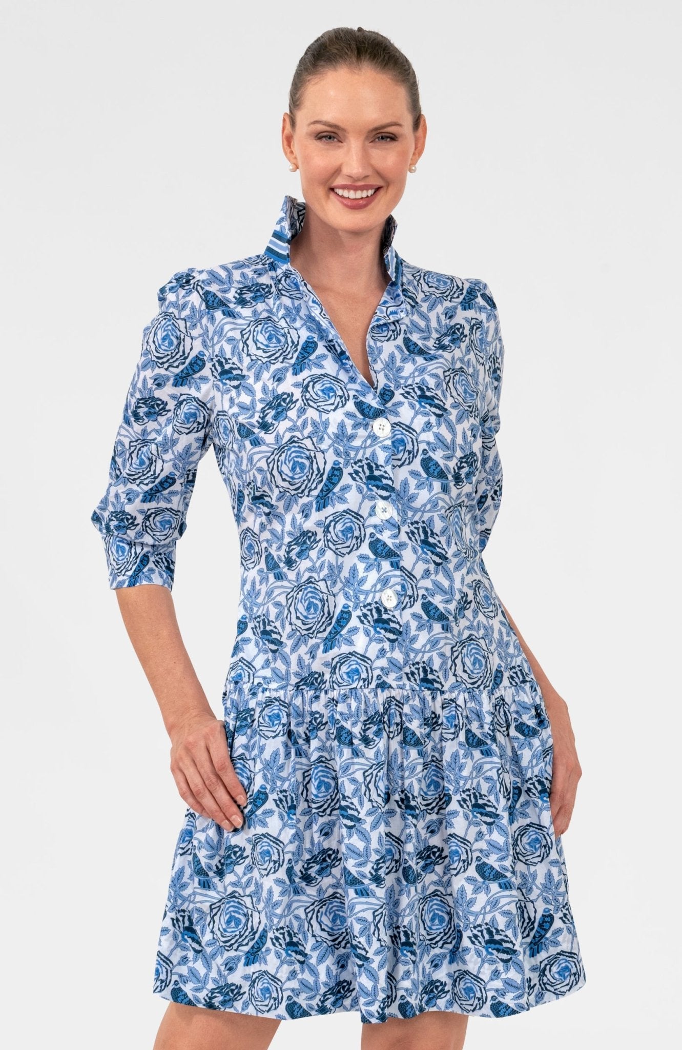 gretchen scott cotton dresses Gretchen Scott Shirt Tail 2.0 Dress in Smell The Roses