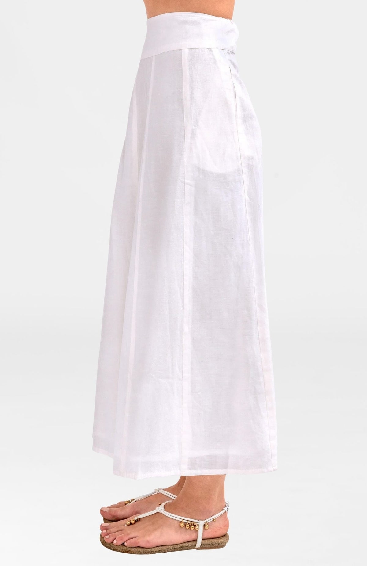 Solid Linen Gored Skirt White