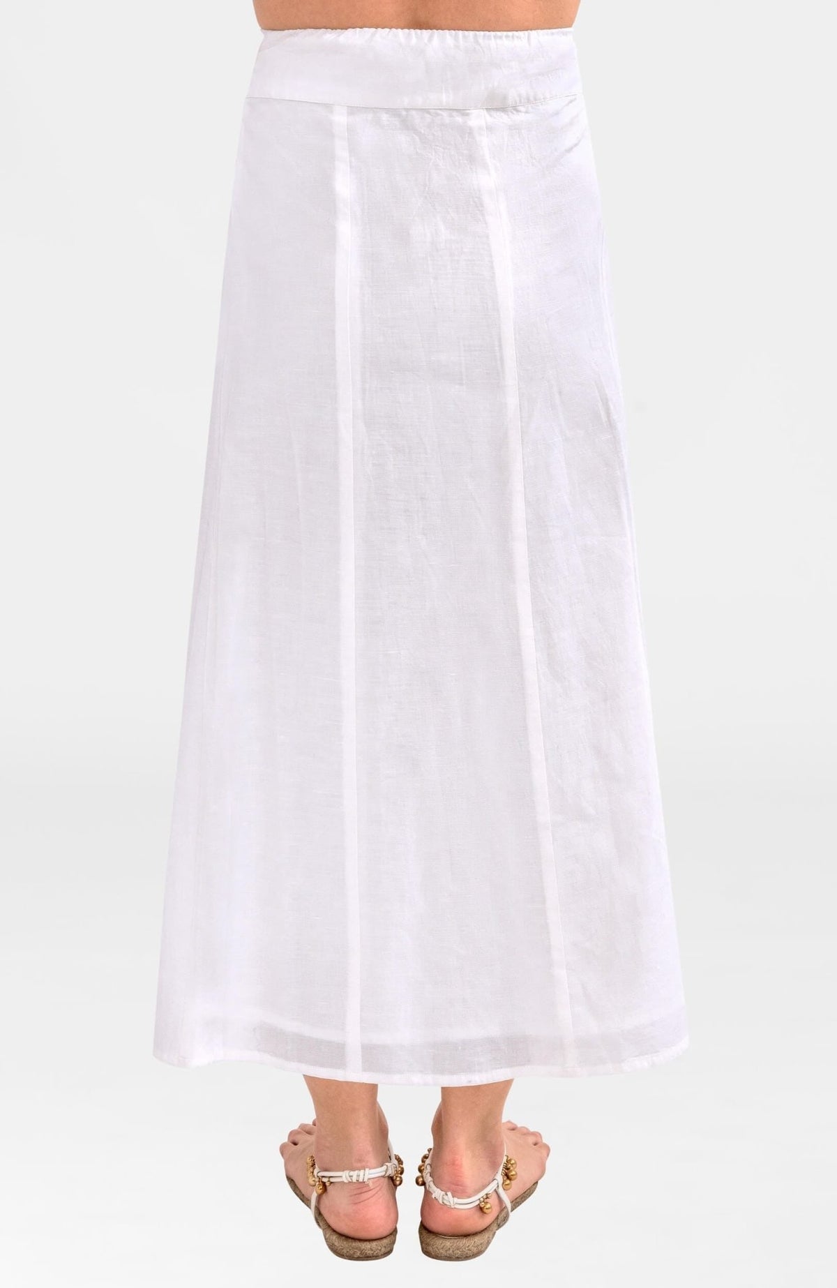 Solid Linen Gored Skirt White