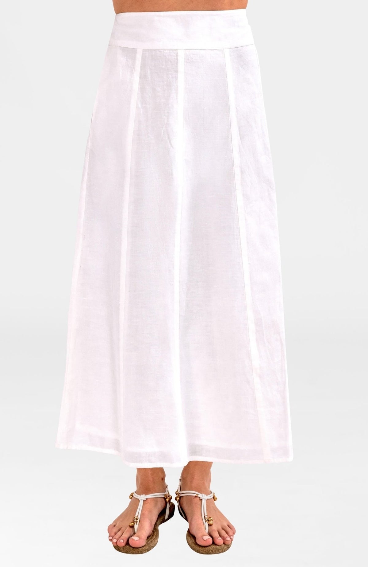 Solid Linen Gored Skirt White