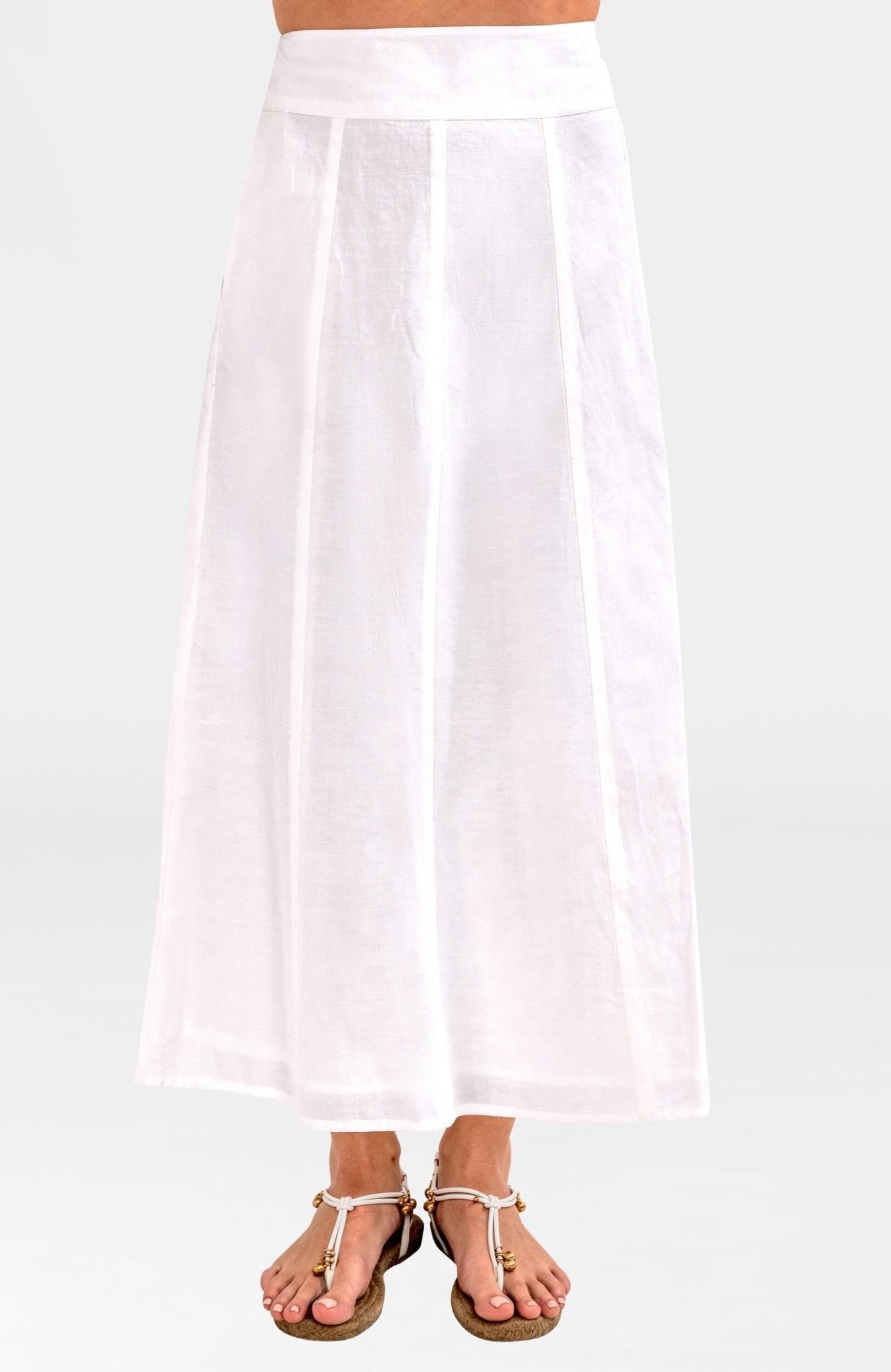 Solid Linen Gored Skirt White