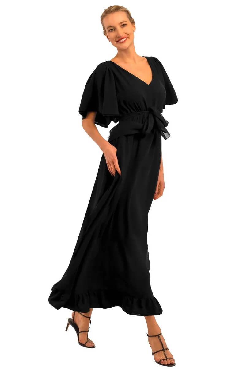 Solid Melody Maxi Dress Black / Shrimp (XXS)