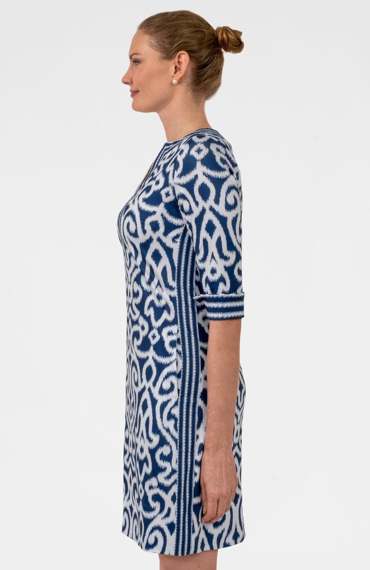 Split Neck Dress- Arabesque Navy