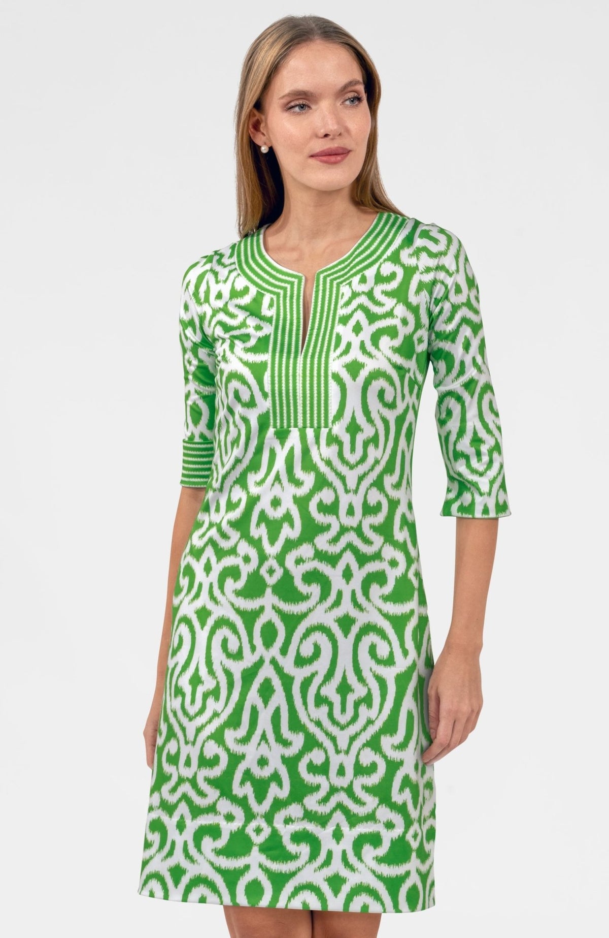 Split Neck Dress- Arabesque Kelly