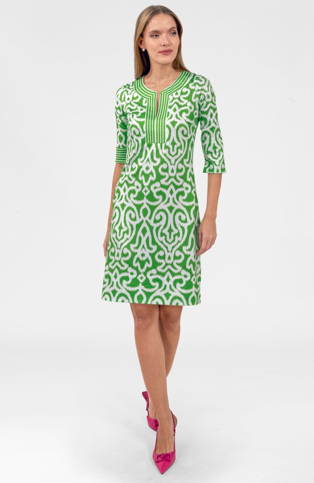 Split Neck Dress- Arabesque Kelly