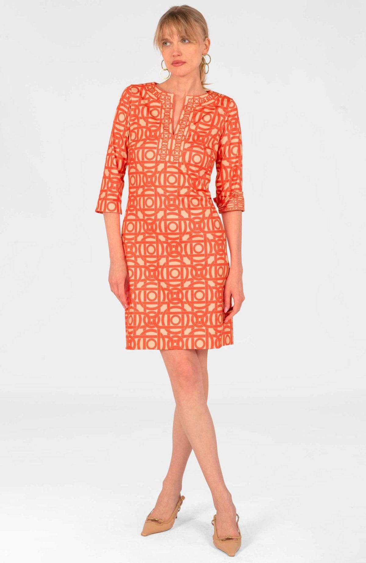 Split Neck Dress Aubazine Coral