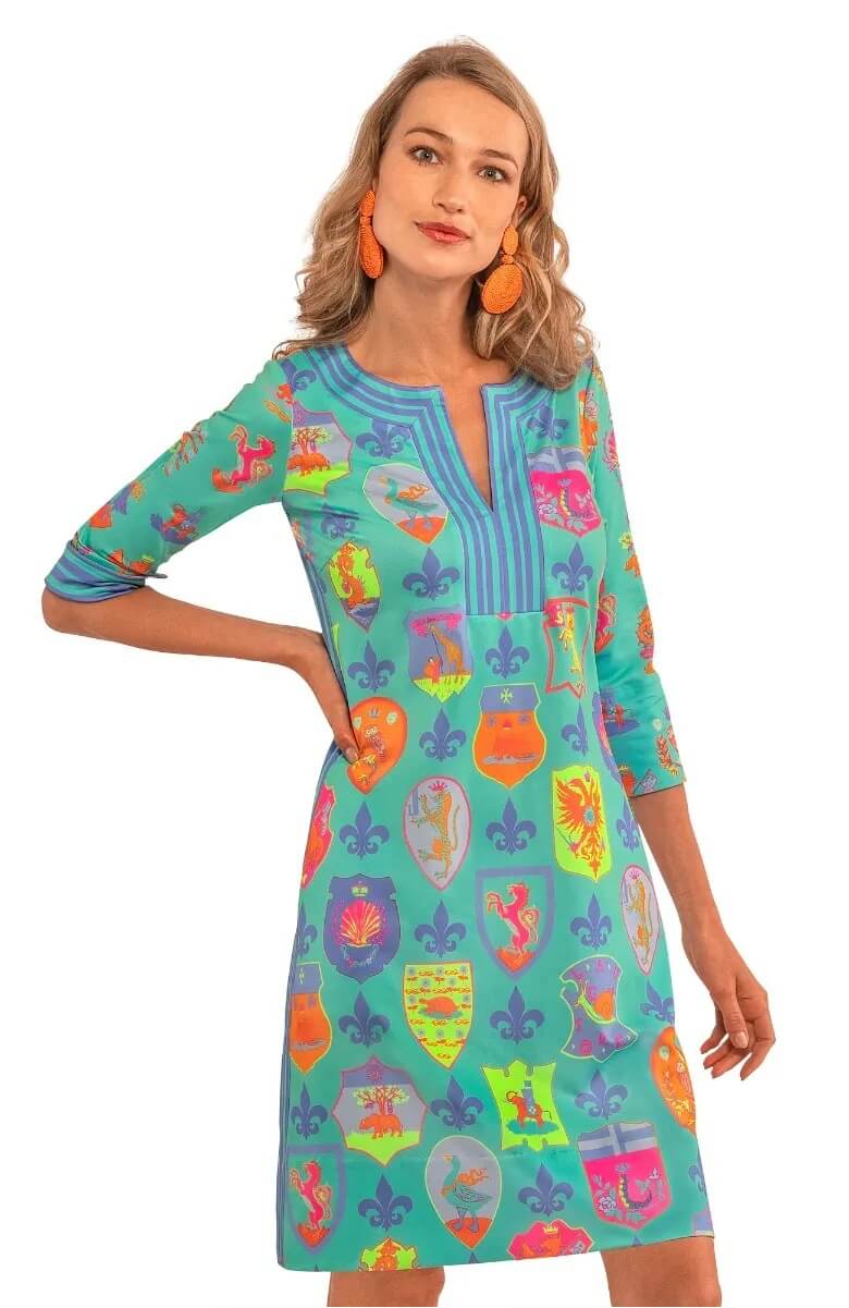 Split Neck Dress - Siena - Final Sale Turquoise