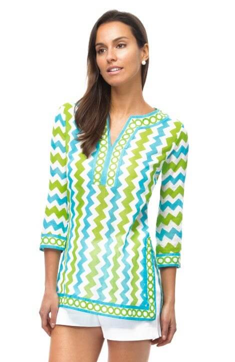 Split Neck Tunic - Zig Zag - Final Sale Turq Lime