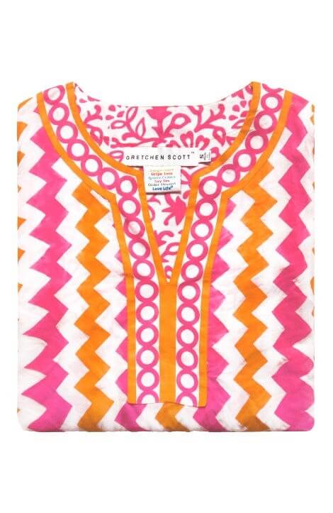 Split Neck Tunic - Zig Zag - Final Sale Orange Pink